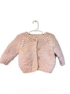Huggalugs Baby Girl Pink Chunky Knit Button Cardigan Sweater 6-12 Months